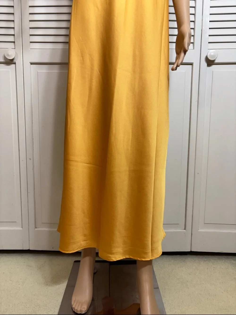 Abercrombie & Fitch Mustard Yellow Satin Midi Ruched Slip Dress Large Tall